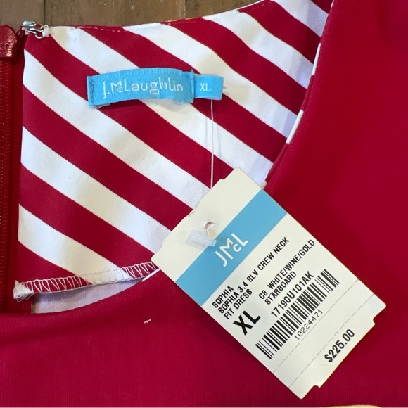 j.mclaughlin Sophia Sheath Dress XL Nautical Chain Preppy Red And White NWT - Picture 4 of 12